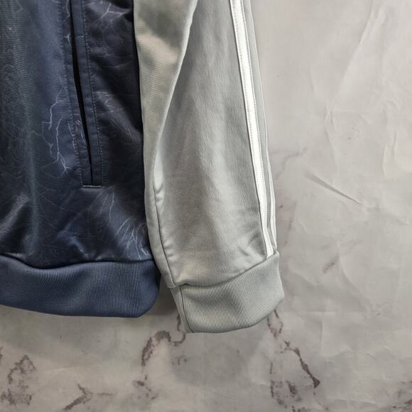 Adidas Jacket Womens Large Blue Floral Track Bomber Active Embossed 3 Stripe - Picture 4 of 11